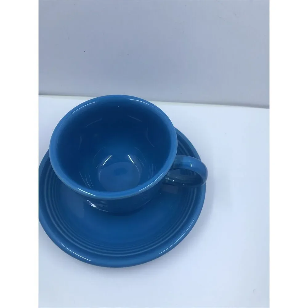 Fiesta Ware Tea Cup and Saucer Peacock Blue Home Laughlin